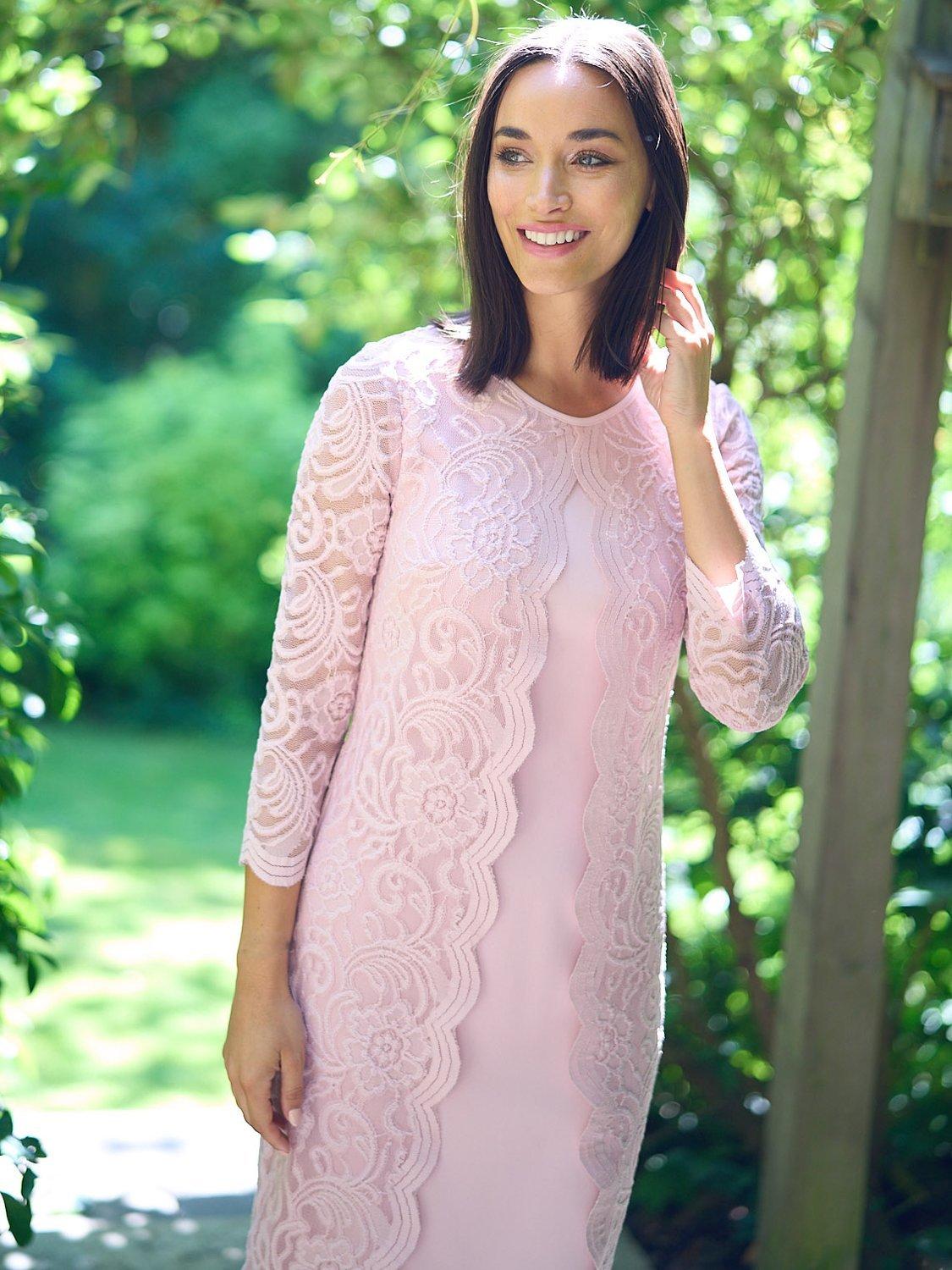 Product image 6 of 6, which shows Gina Bacconi Crepe and Lace Dress, Pink, 8