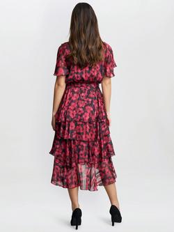 Gina Bacconi Lottie Floral Faux Wrap Dress, Black/Red - view 2, Black/Red