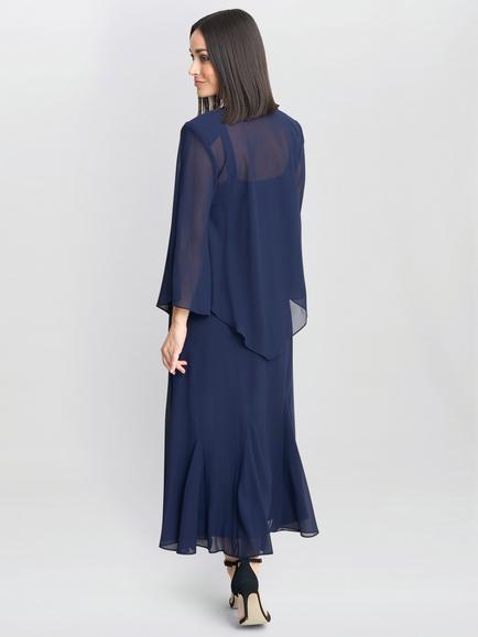 Gina Bacconi Beaded Dress and Jacket Set, Navy - view 2, Navy