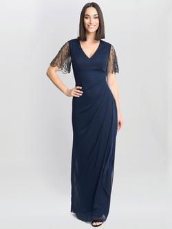 Gina Bacconi Beaded Scallop Sleeve Dress, Navy, Navy