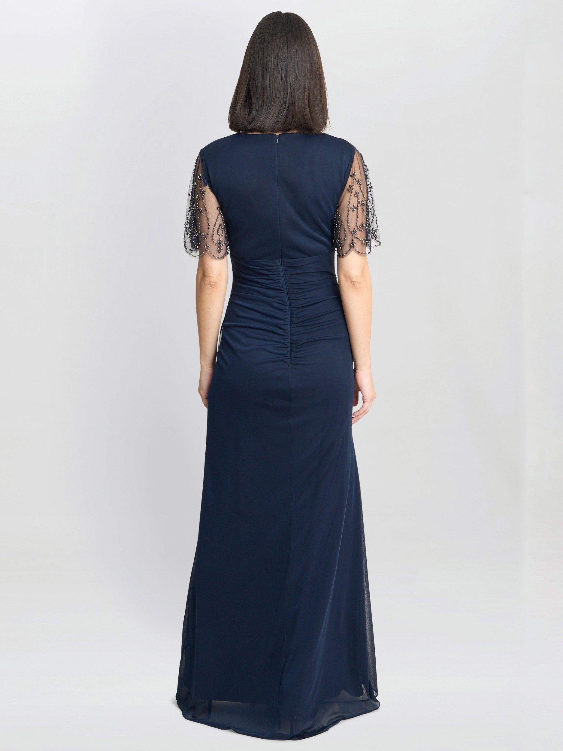 Product image 2 of 4, which shows Gina Bacconi Beaded Scallop Sleeve Dress, Navy, 10