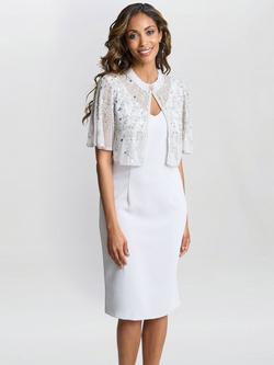 Gina Bacconi Monica Beaded Jacket Frill Neck Dress, Silver Mist