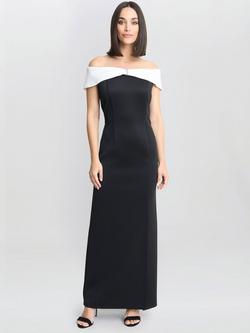 Gina Bacconi Monochrome Satin Crepe Maxi Dress, Black/Ivory, Black/Ivory