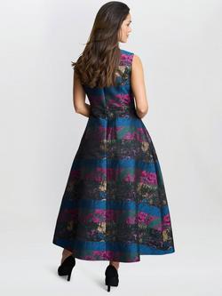 Gina Bacconi Stripe Floral Flared Dress, Multi - view 2, Multi