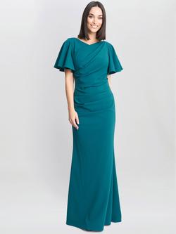 Gina Bacconi Stretch Crepe Flutter Sleeve Dress, Green, Green