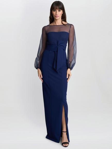 Gina Bacconi Sheer Sleeve Maxi Dress, Navy, Navy