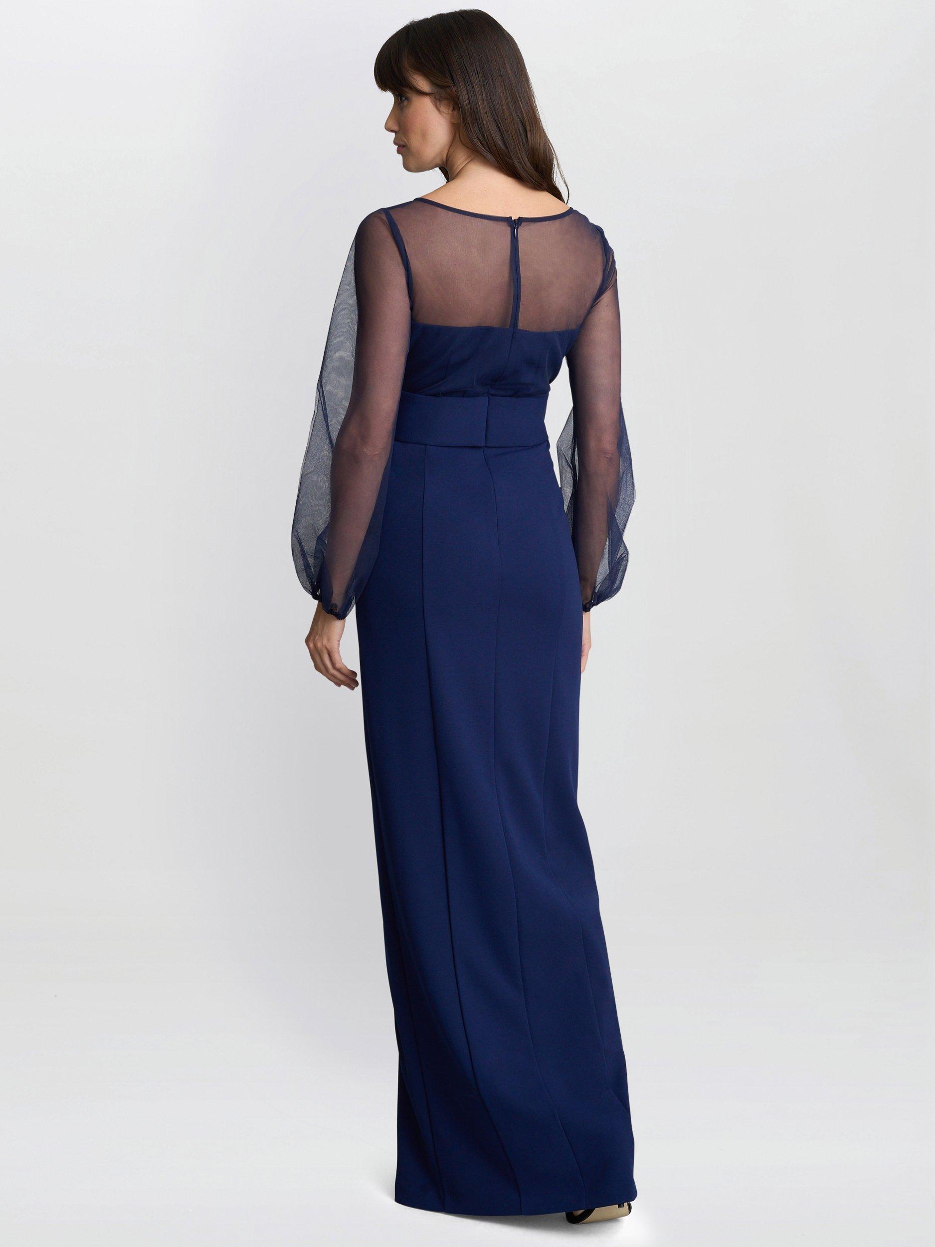 Product image 2 of 6, which shows Gina Bacconi Sheer Sleeve Maxi Dress, Navy, 10