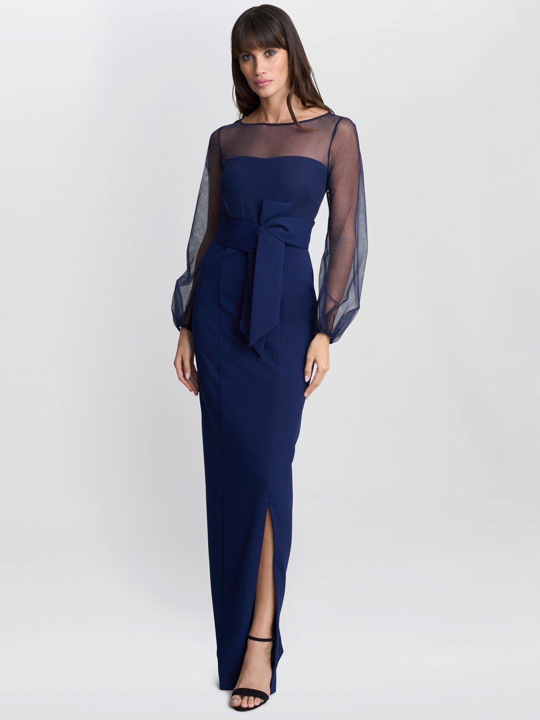 Product image 3 of 6, which shows Gina Bacconi Sheer Sleeve Maxi Dress, Navy, 10