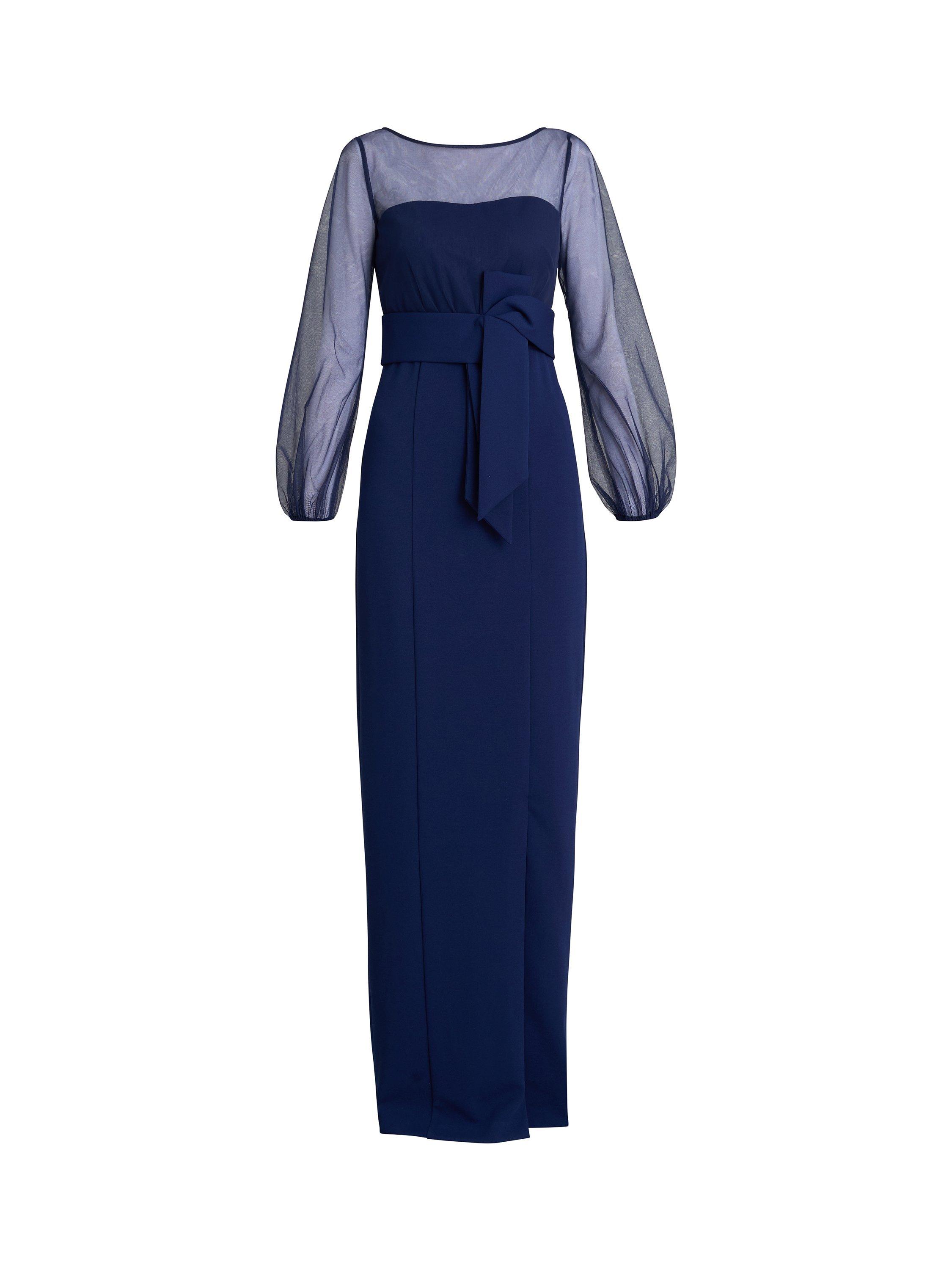 Product image 4 of 6, which shows Gina Bacconi Sheer Sleeve Maxi Dress, Navy, 10
