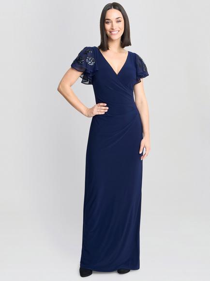 Gina Bacconi Faux Wrap Maxi Dress, Navy, Navy