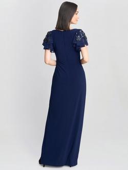Gina Bacconi Faux Wrap Maxi Dress, Navy - view 2, Navy