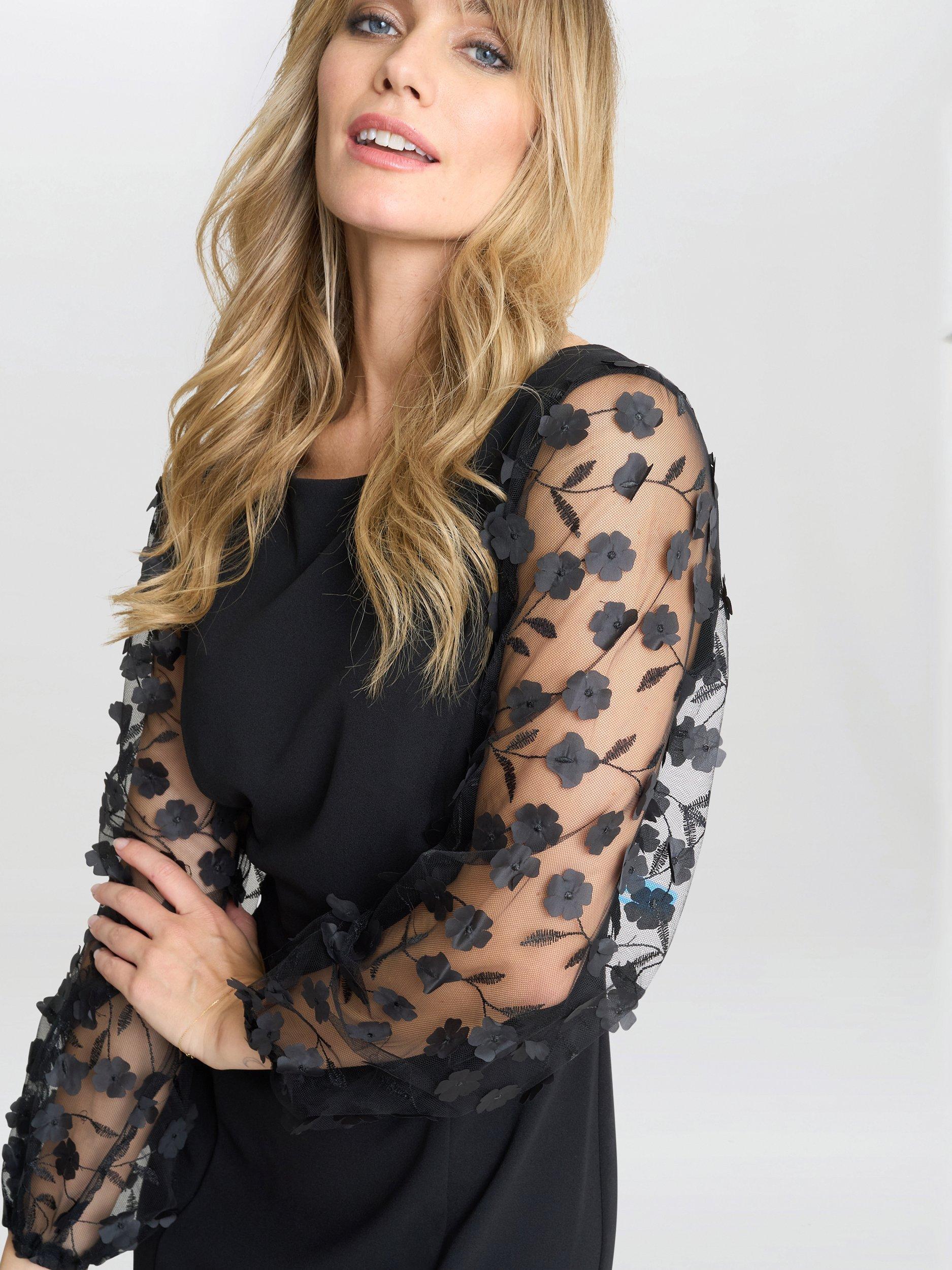 Product image 6 of 6, which shows Gina Bacconi Bodycon Mesh Sleeve Dress, Black, 8