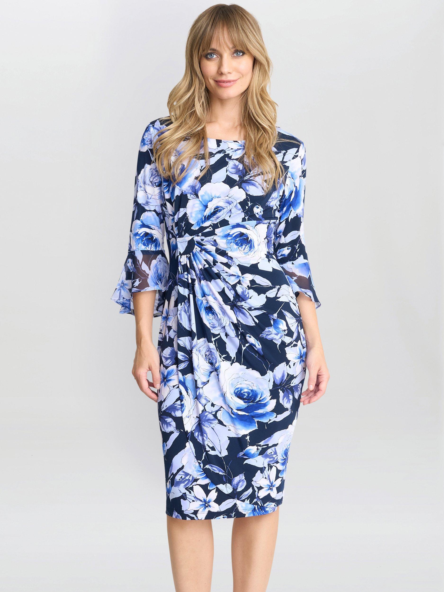 Product image 1 of 5, which shows Gina Bacconi Brie Floral Faux Wrap Dress, Blue Multi, 8