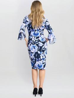 Gina Bacconi Brie Floral Faux Wrap Dress, Blue Multi - view 2, Blue Multi