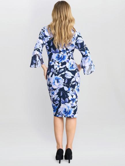 Gina Bacconi Brie Floral Faux Wrap Dress, Blue Multi - view 2, Blue Multi