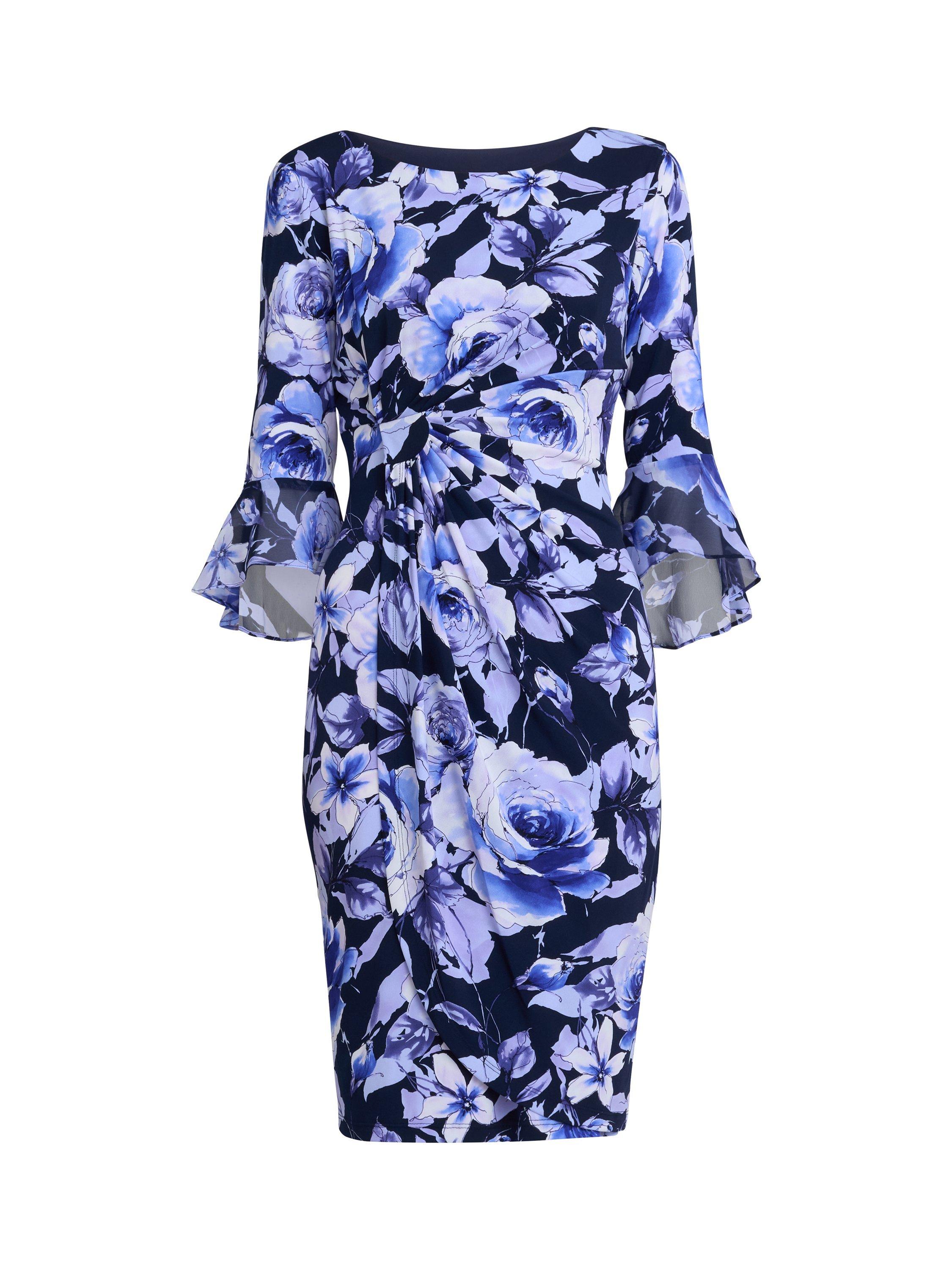 Product image 4 of 5, which shows Gina Bacconi Brie Floral Faux Wrap Dress, Blue Multi, 8