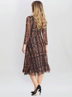 Gina Bacconi Animal Print Mesh Tie Waist Dress, Brown - view 2, Brown