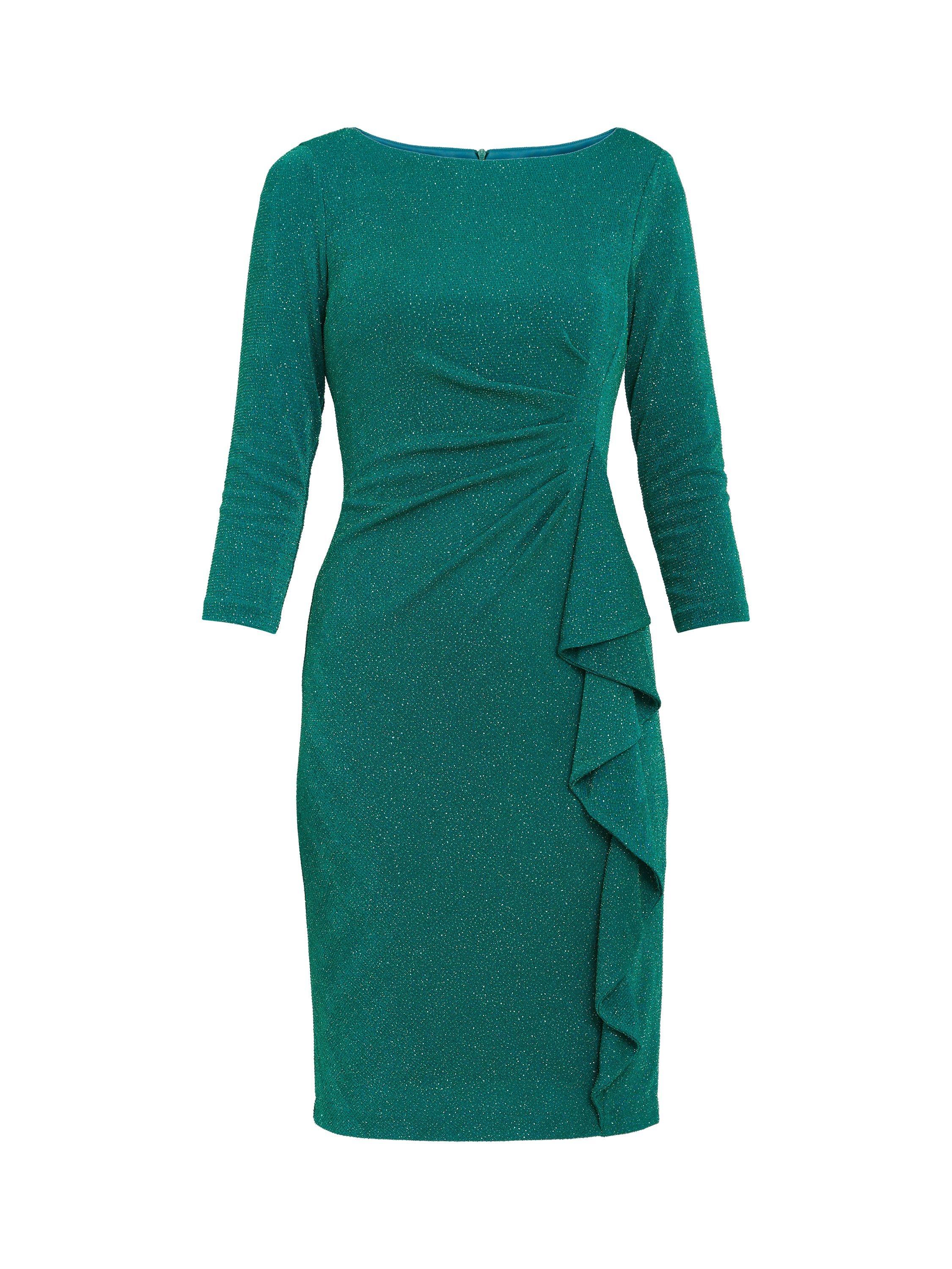 Product image 4 of 5, which shows Gina Bacconi Glitter Puff Faux Wrap Dress, Green, 18