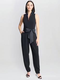 Gina Bacconi Ruffle Neckline Jumpsuit, Black, Black