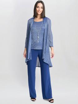 Gina Bacconi Jersey Trousers, Vest and Waterfall Jacket 3-Piece Set, Blue Multi, Blue Multi