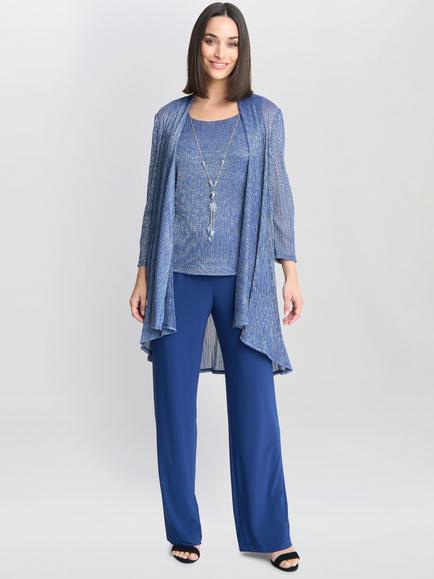 Gina Bacconi Jersey Trousers, Vest and Waterfall Jacket 3-Piece Set, Blue Multi, Blue Multi