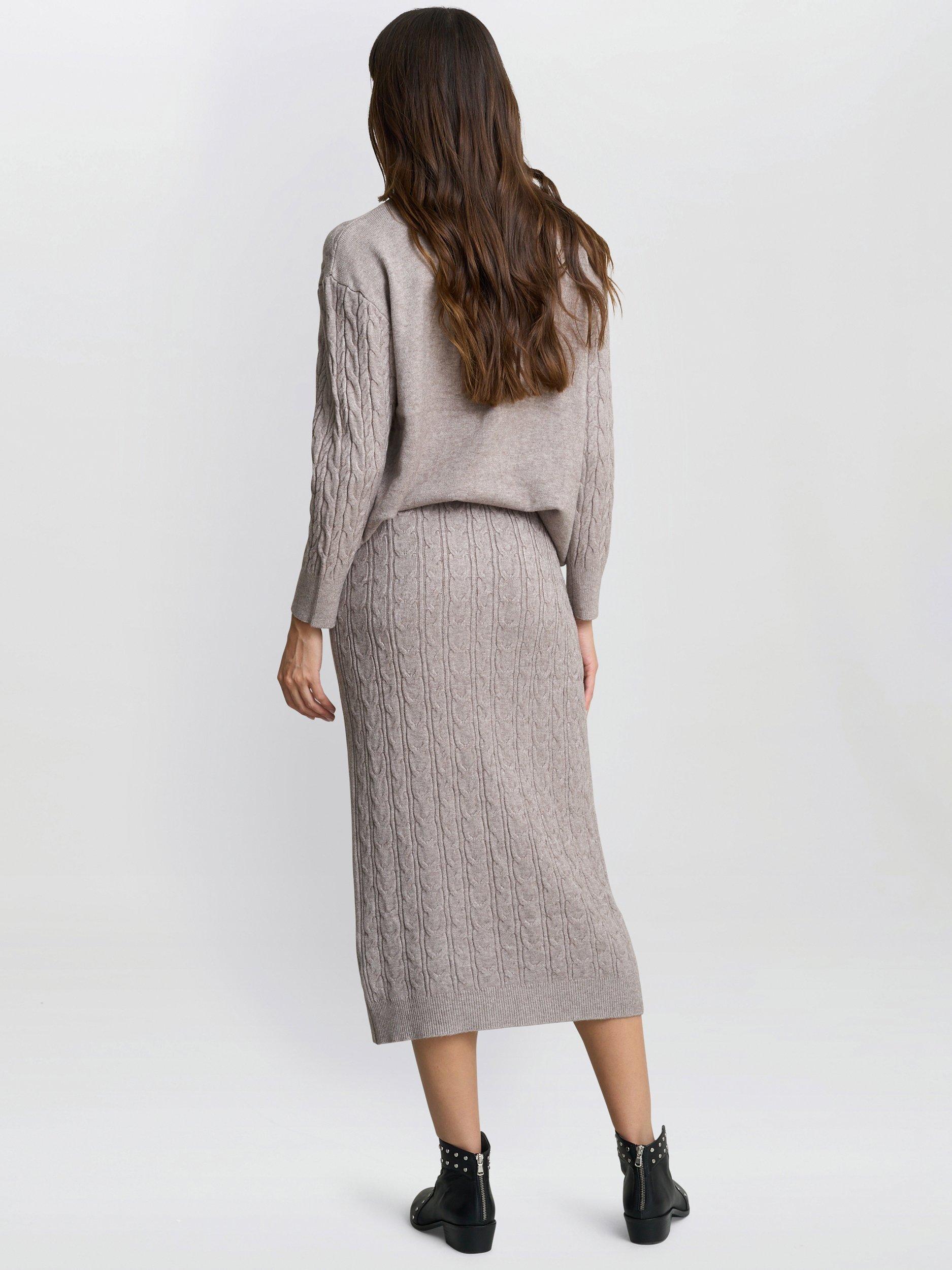 Product image 2 of 4, which shows Gina Bacconi Mariele Cable Knit Jumper & Skirt Set, Beige, One Size