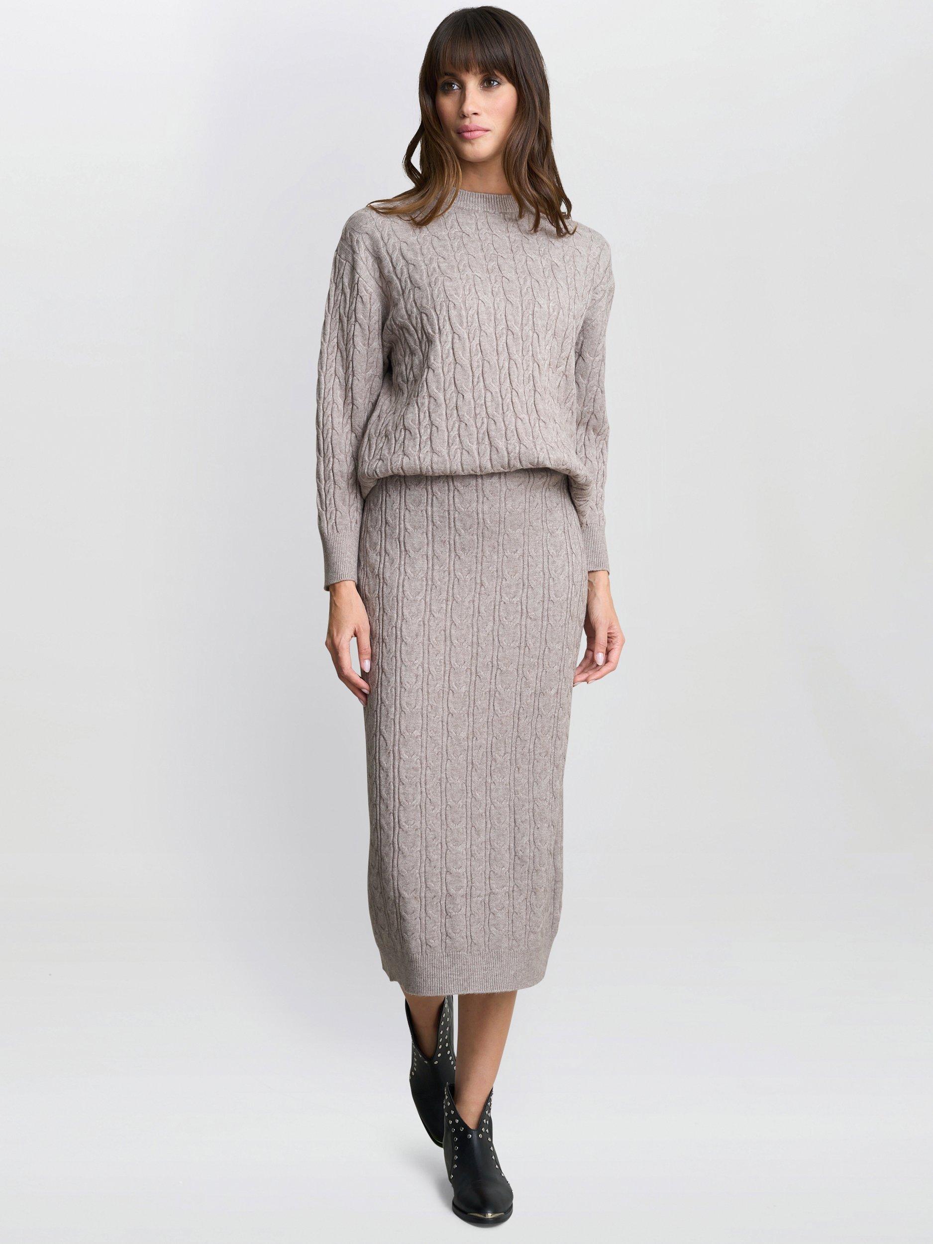 Product image 3 of 4, which shows Gina Bacconi Mariele Cable Knit Jumper & Skirt Set, Beige, One Size