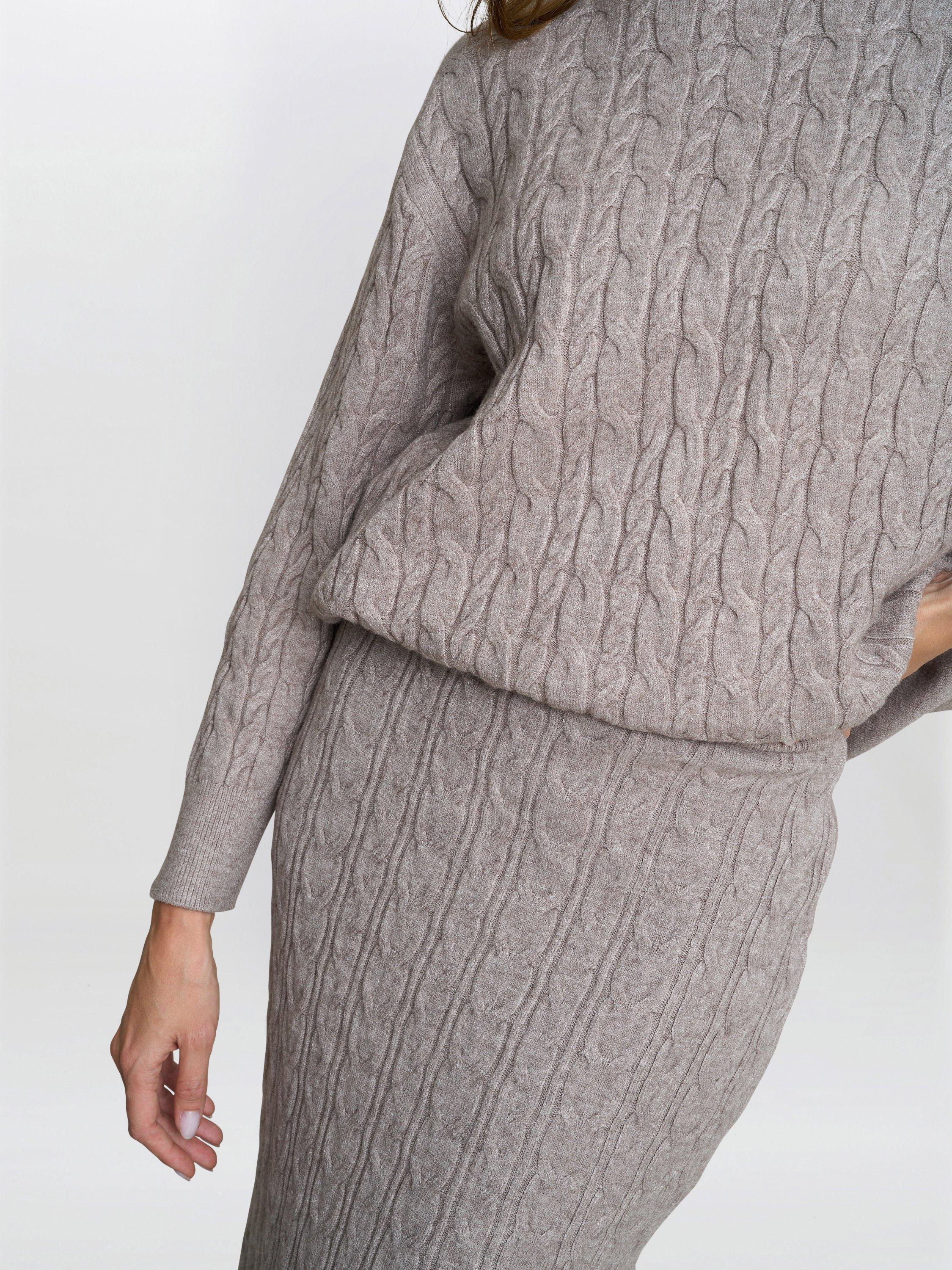 Product image 4 of 4, which shows Gina Bacconi Mariele Cable Knit Jumper & Skirt Set, Beige, One Size