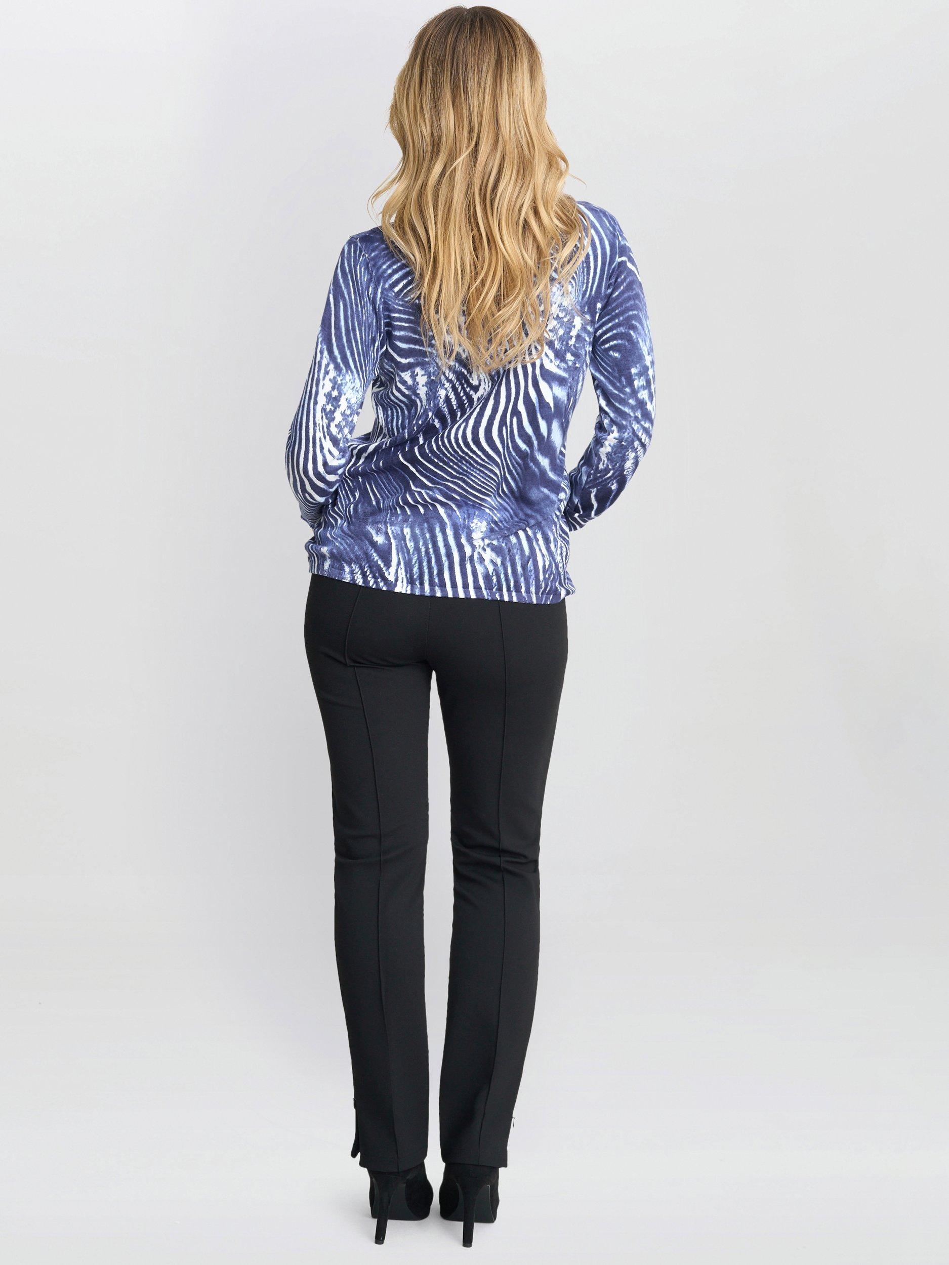 Product image 2 of 5, which shows Gina Bacconi Zebra Print Long Sleeve Top, Blue/White, S