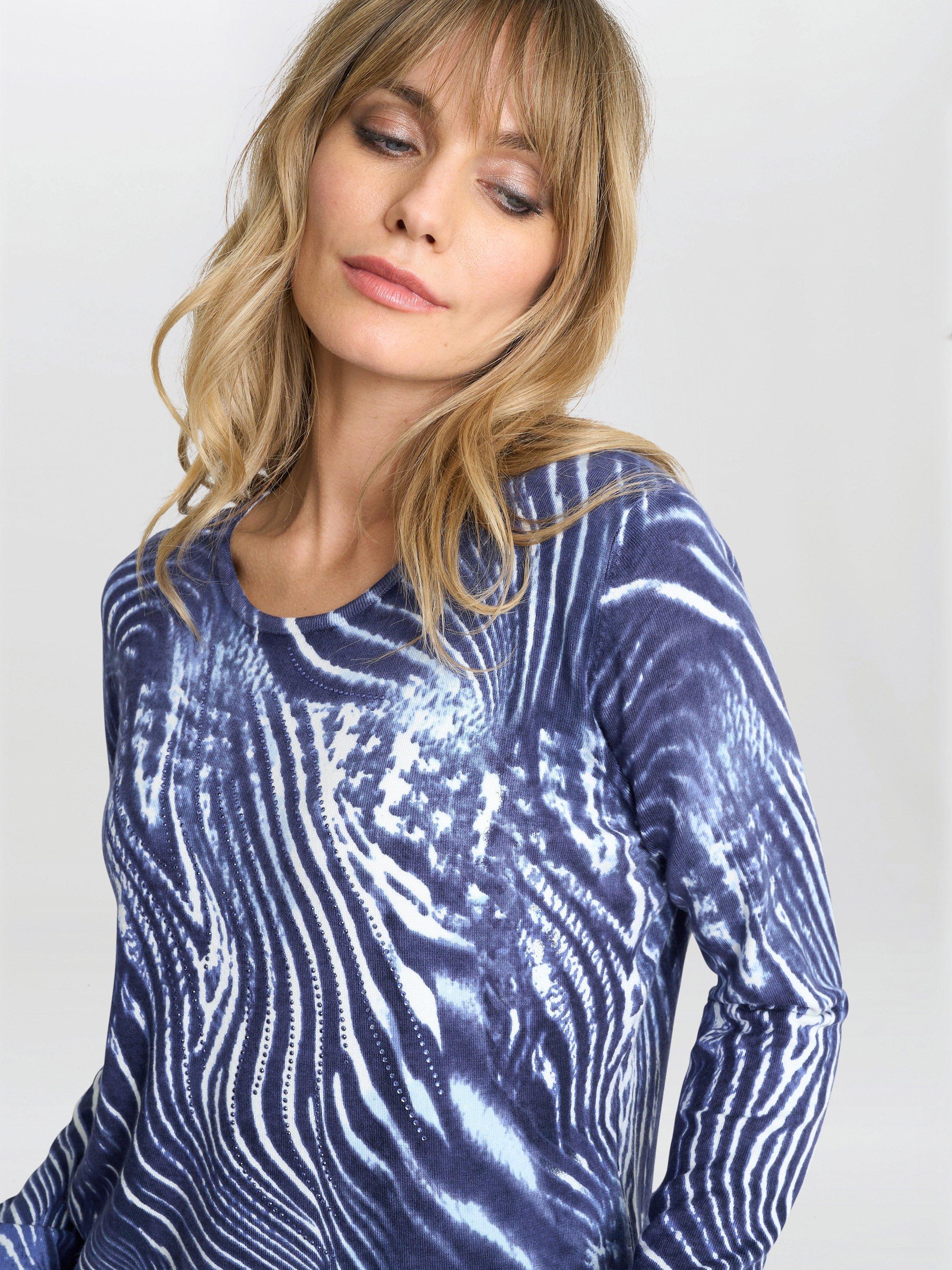 Product image 4 of 5, which shows Gina Bacconi Zebra Print Long Sleeve Top, Blue/White, S