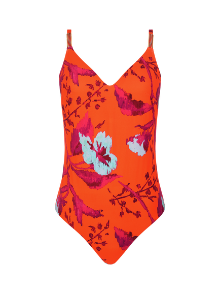 Chantelle Icon Non Wired Plunge Swimsuit, Painted Flowers - view 2, Painted Flowers