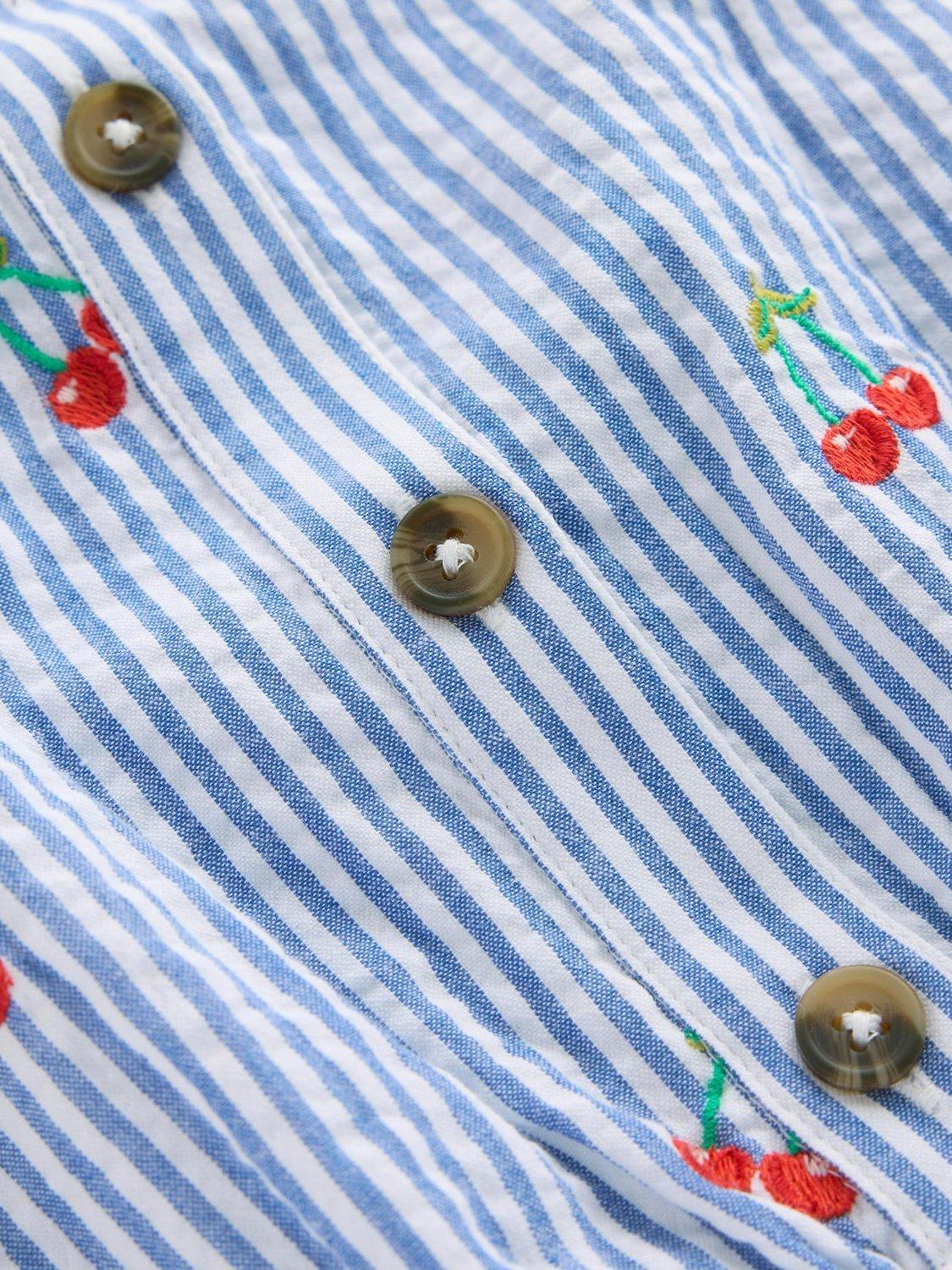 Product image 3 of 3, which shows Mini Boden Kids' Cotton Wide Leg Jumpsuit, Blue/Multi, 2-3 years