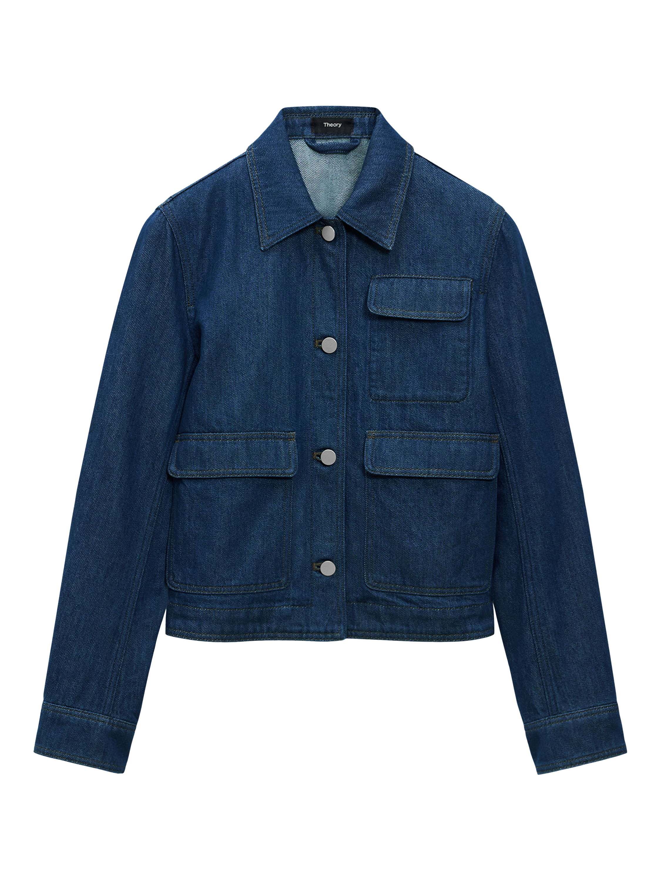 Product image 4 of 4, which shows Theory Casual Denim Shacket, Indigo, S