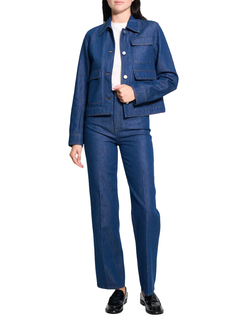 Product image 1 of 4, which shows Theory Casual Denim Shacket, Indigo, S