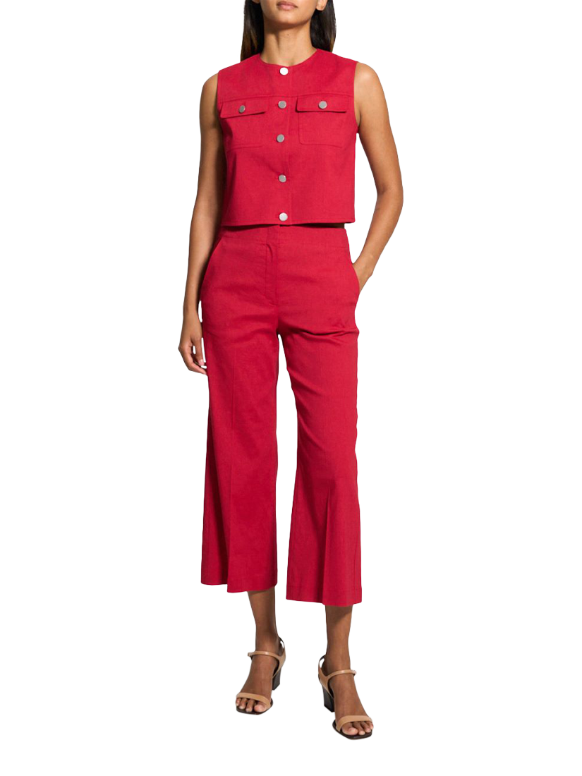 Product image 1 of 4, which shows Theory Boxy Pocket Wool Rich Waistcoat, Bright Red, 14