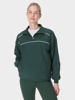 Sweaty Betty Warm Up Performance Fleece Lined Half Zip Jacket, Trek Green