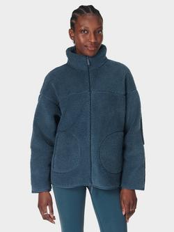 Sweaty Betty Plush Textured Zip Up Jumper, Subdued Blue, Subdued Blue