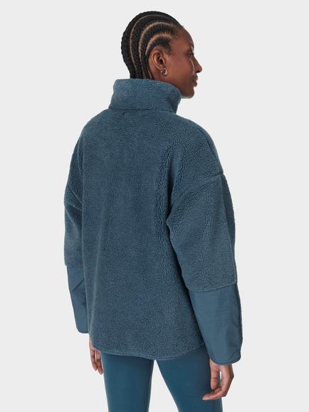 Sweaty Betty Plush Textured Zip Up Jumper, Subdued Blue - view 2, Subdued Blue