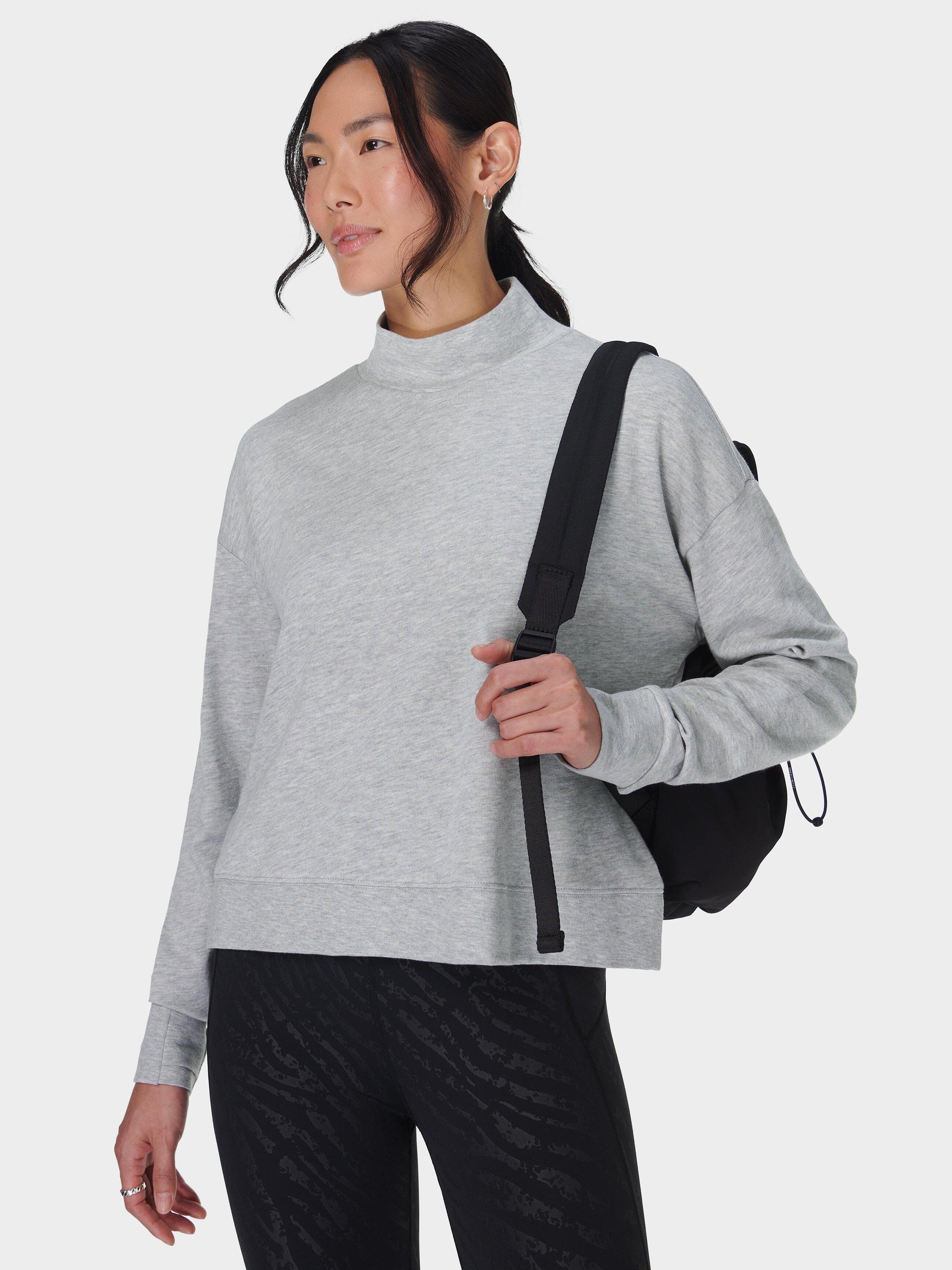 Sweaty Betty After Class Funnel Neck Organic Cotton Blend Sweatshirt, Light Grey Marl
