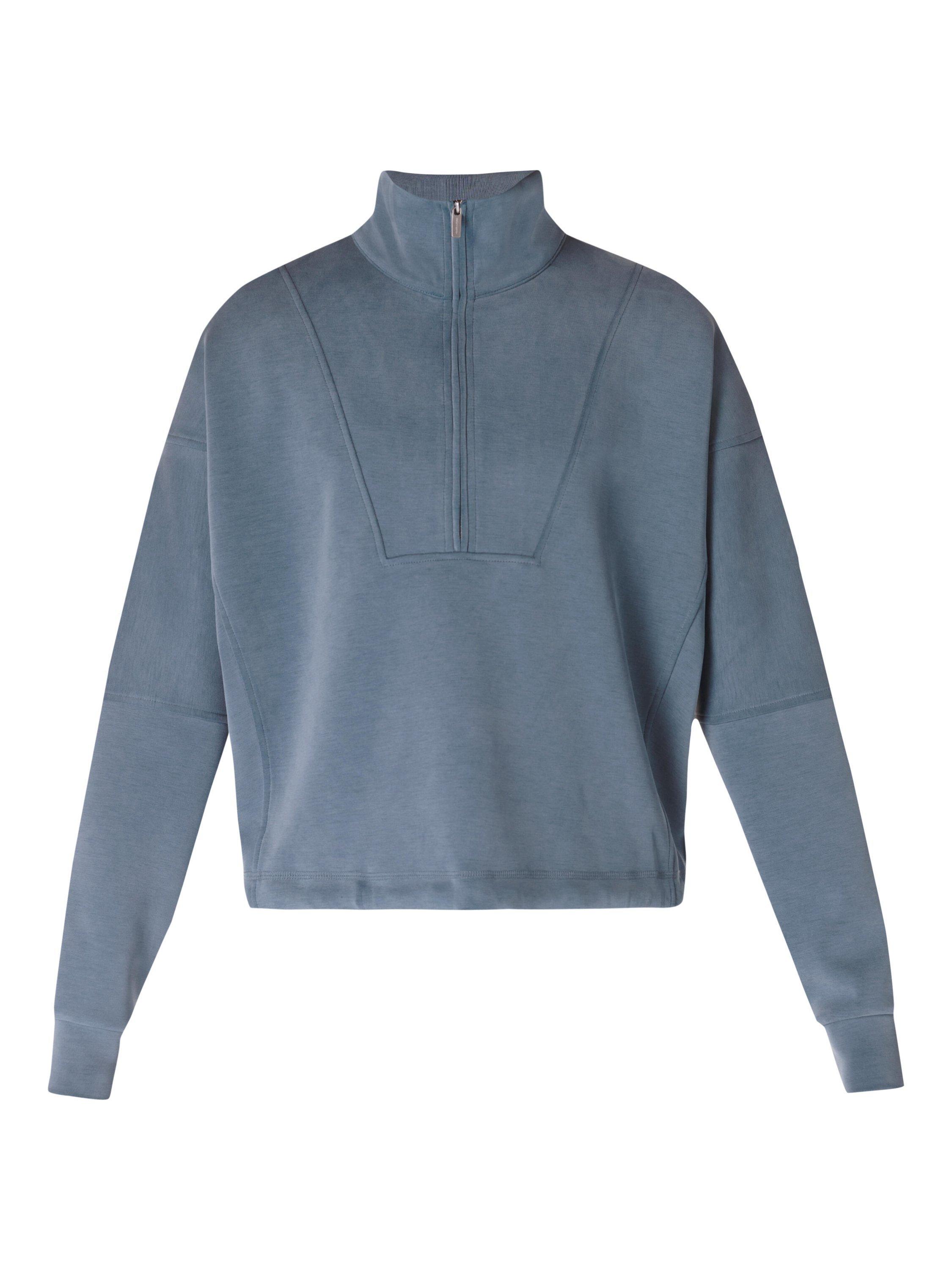 Product image 6 of 6, which shows Sweaty Betty Sand Wash Funnel Neck Half Zip Sweatshirt, Subdued Blue, XXS