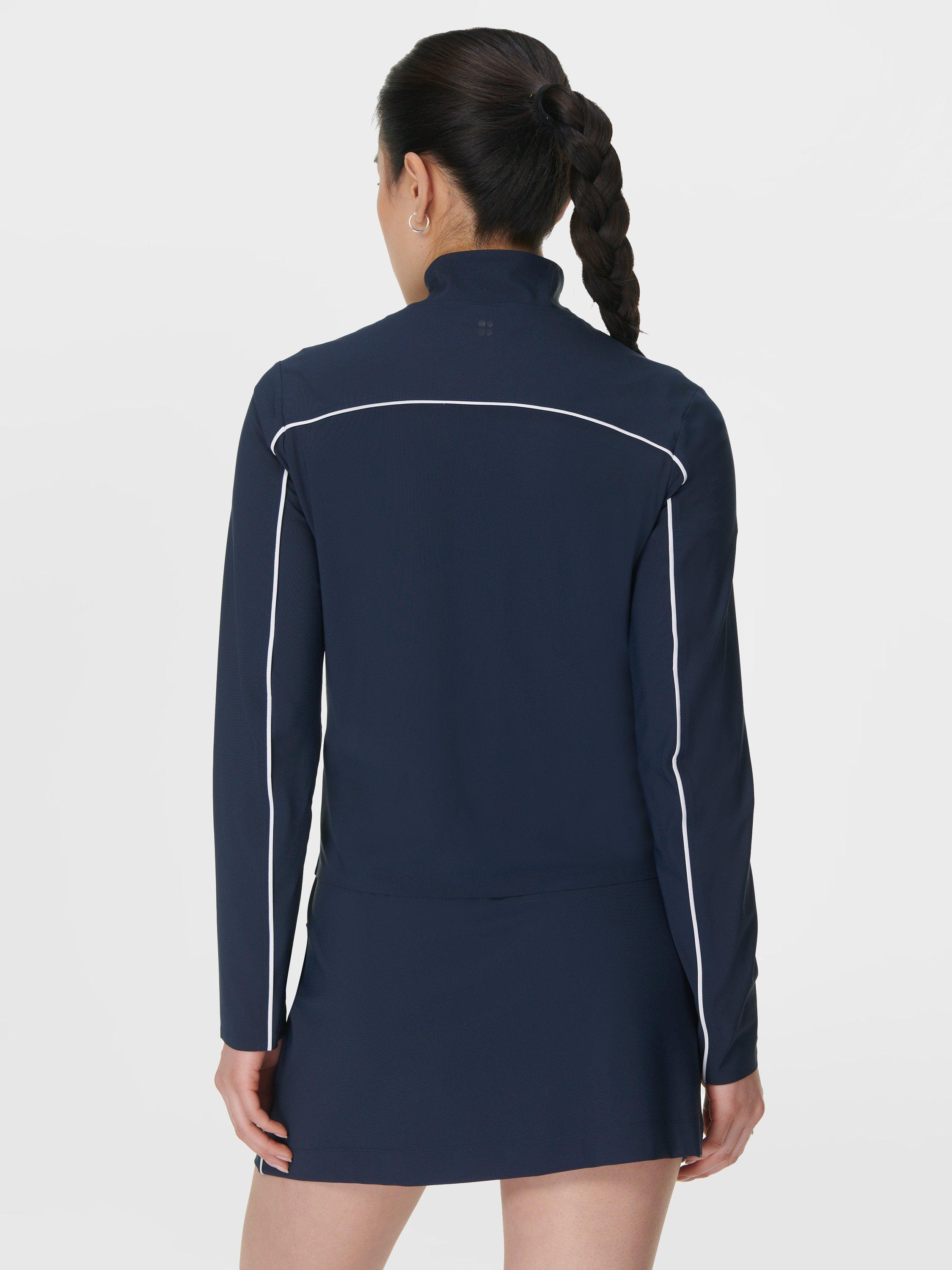 Product image 3 of 7, which shows Sweaty Betty Anytime Explorer Zip Up Jacket, Navy Blue, XXS