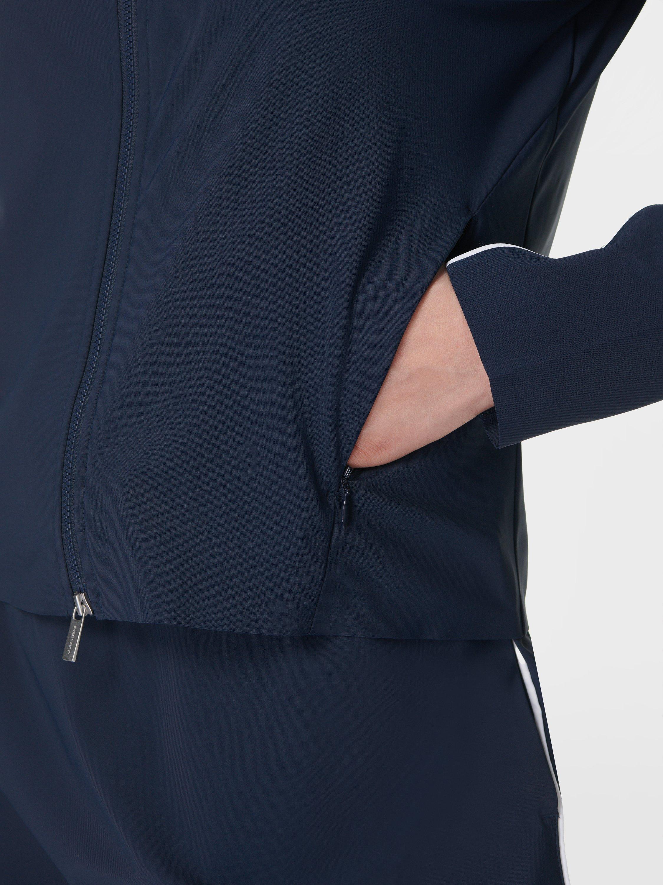 Product image 4 of 7, which shows Sweaty Betty Anytime Explorer Zip Up Jacket, Navy Blue, XXS