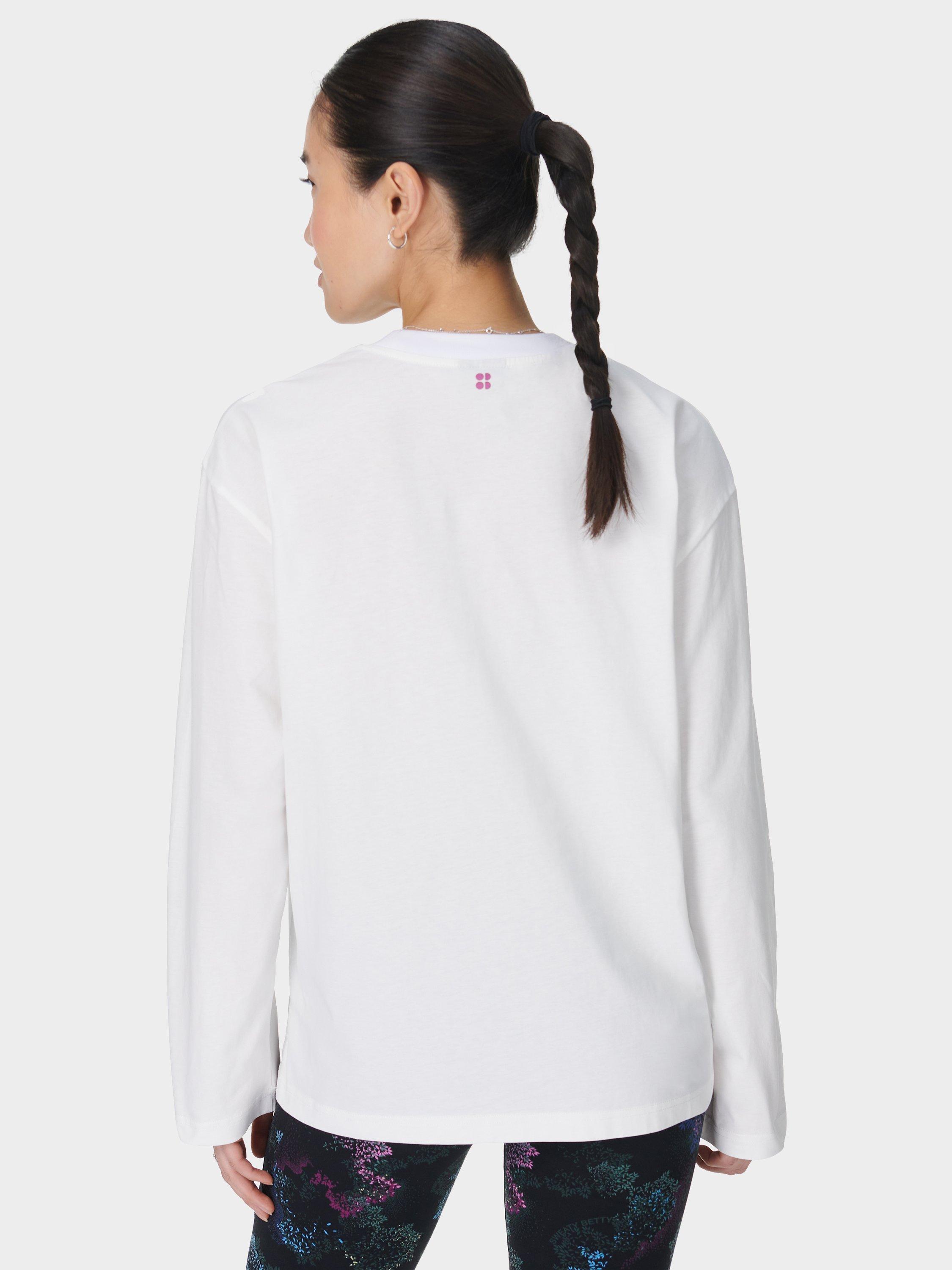 Product image 2 of 7, which shows Sweaty Betty Logo Pure Organic Cotton Long Sleeve Top, Lily White, XXS