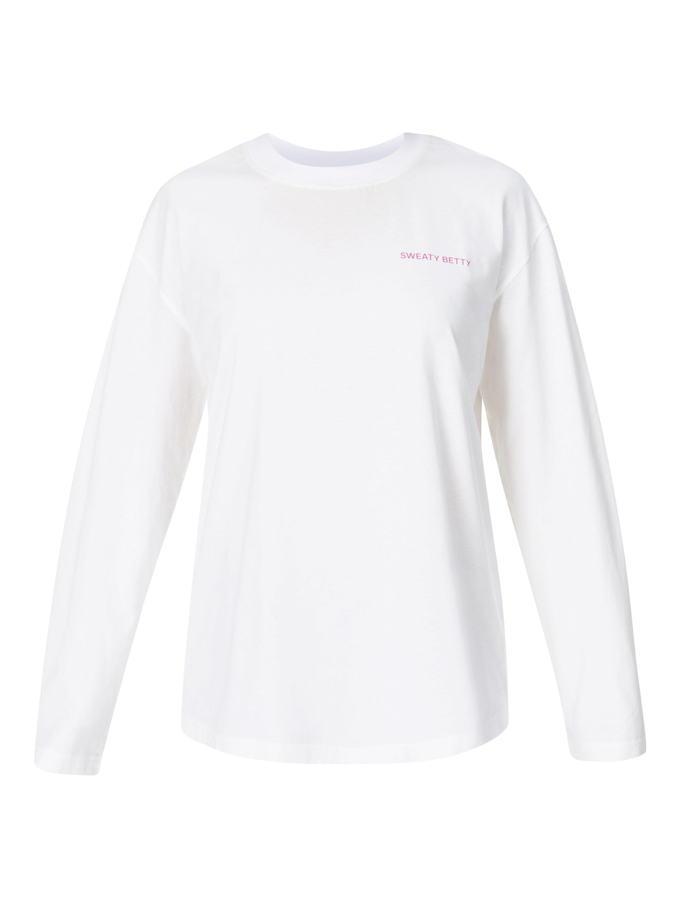Product image 4 of 7, which shows Sweaty Betty Logo Pure Organic Cotton Long Sleeve Top, Lily White, XXS