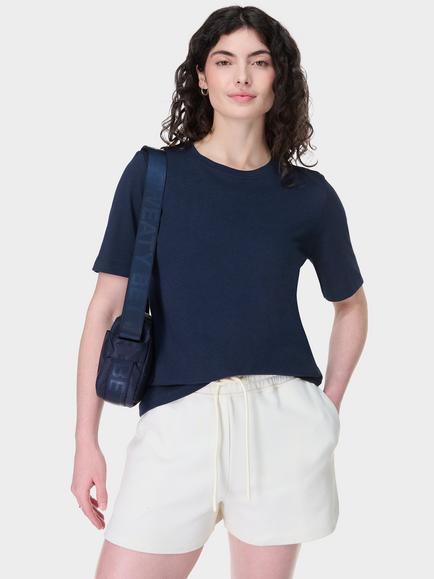 Sweaty Betty Essential Organic Cotton Rich T-Shirt, Navy Blue - view 2, Navy Blue