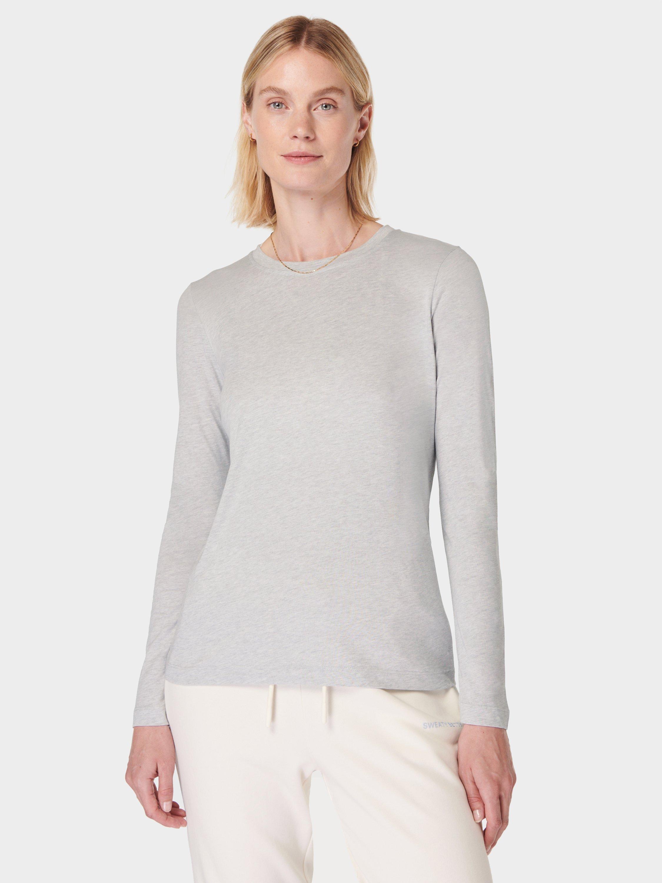 Product image 1 of 7, which shows Sweaty Betty Essential Long Sleeve T-Shirt, Light Grey Marl, XXS