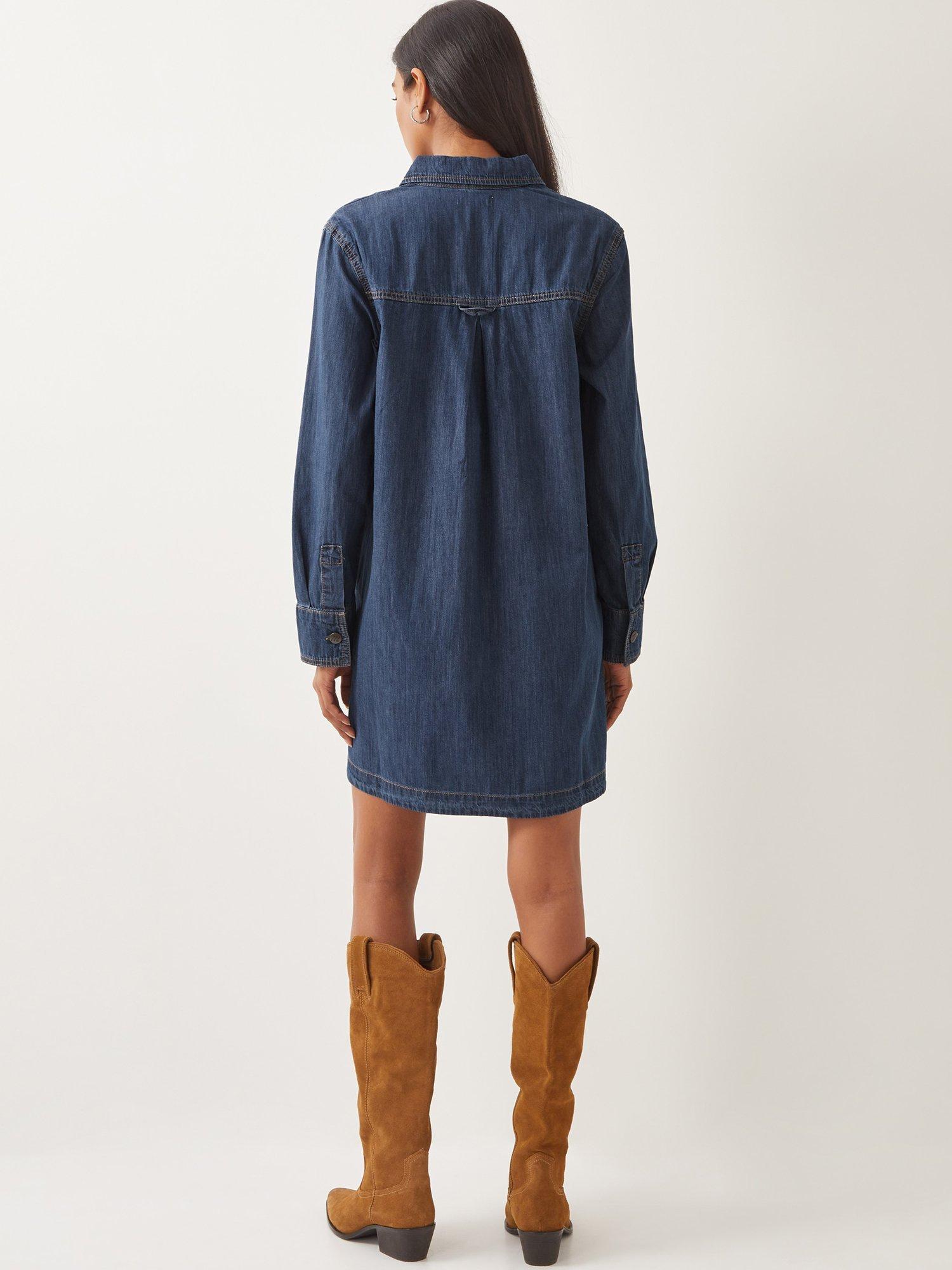 Product image 2 of 5, which shows Monsoon Nara Denim Tunic Dress, Mid Blue, S