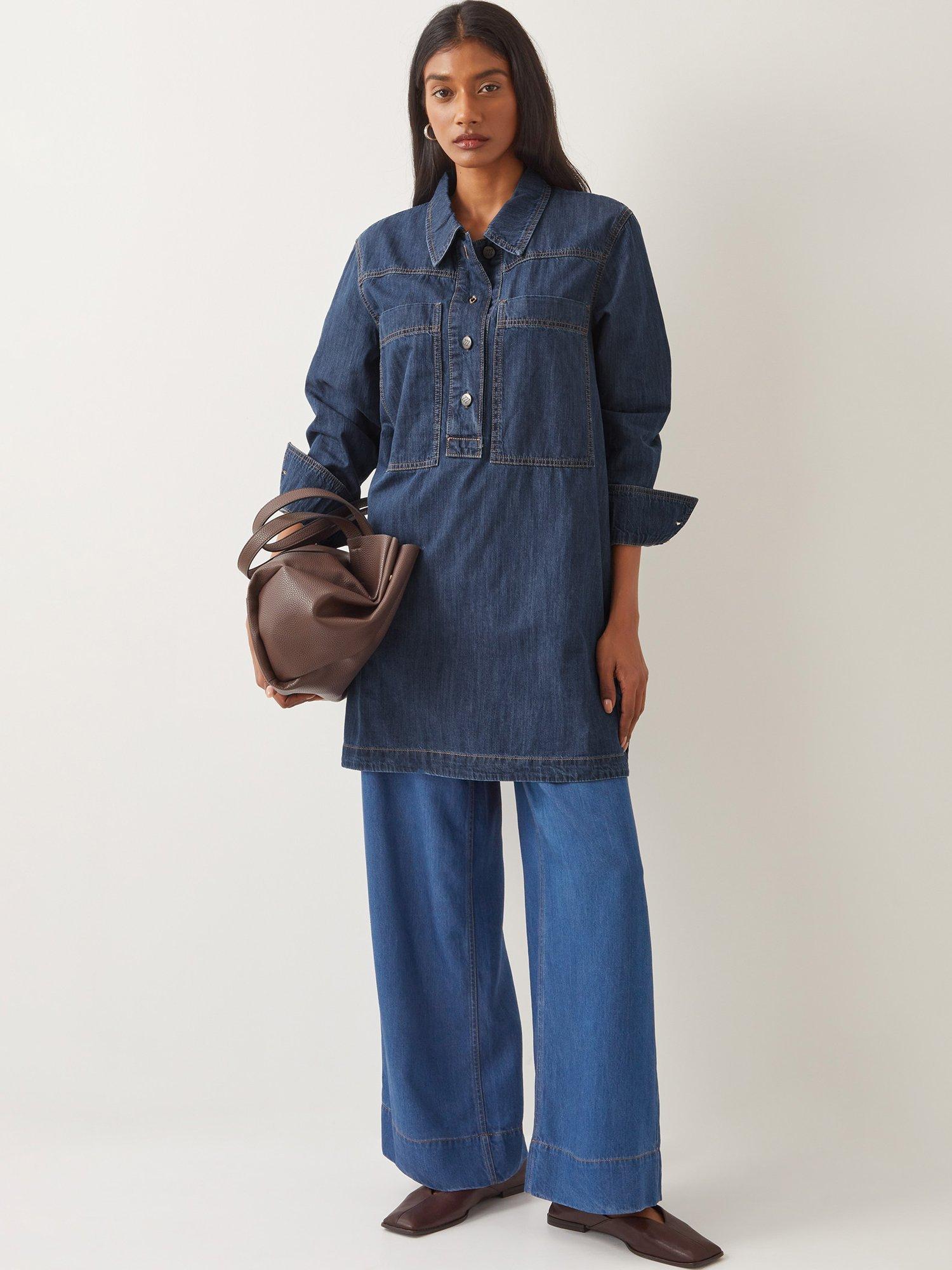 Product image 5 of 5, which shows Monsoon Nara Denim Tunic Dress, Mid Blue, S