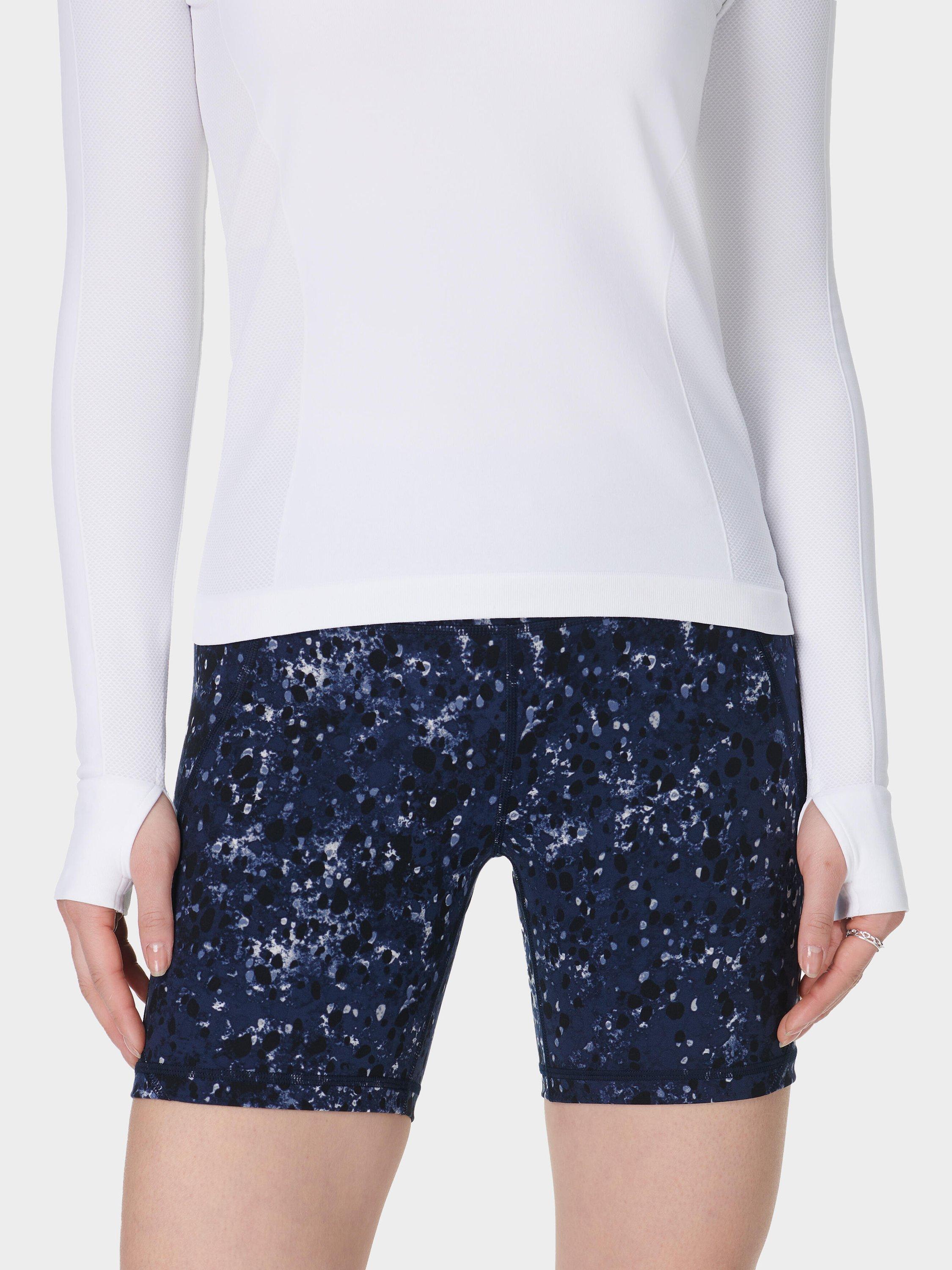 Product image 1 of 8, which shows Sweaty Betty Power 6" Biker Shorts, Blue Ebony Print, XXS