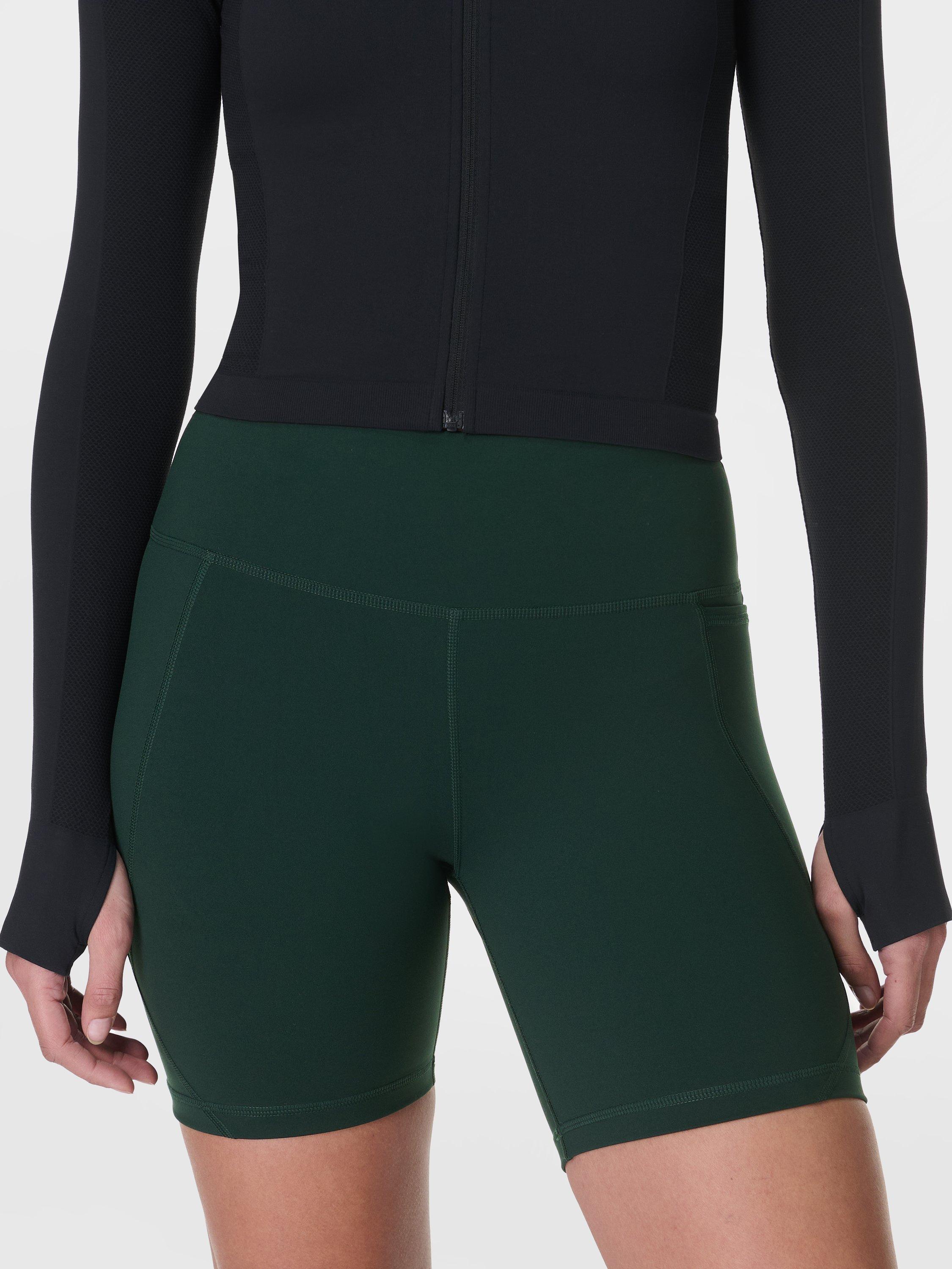 Product image 1 of 8, which shows Sweaty Betty Power 6" Biker Shorts, Cedar Green, XXS